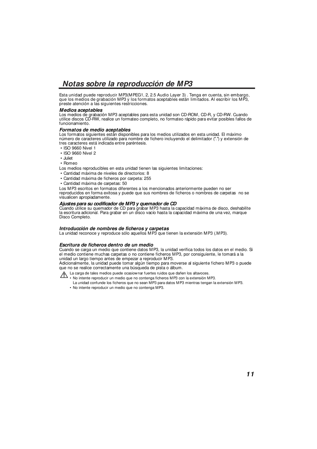 Kenwood KDC-C719MP instruction manual Notas sobre la reproducción de MP3 