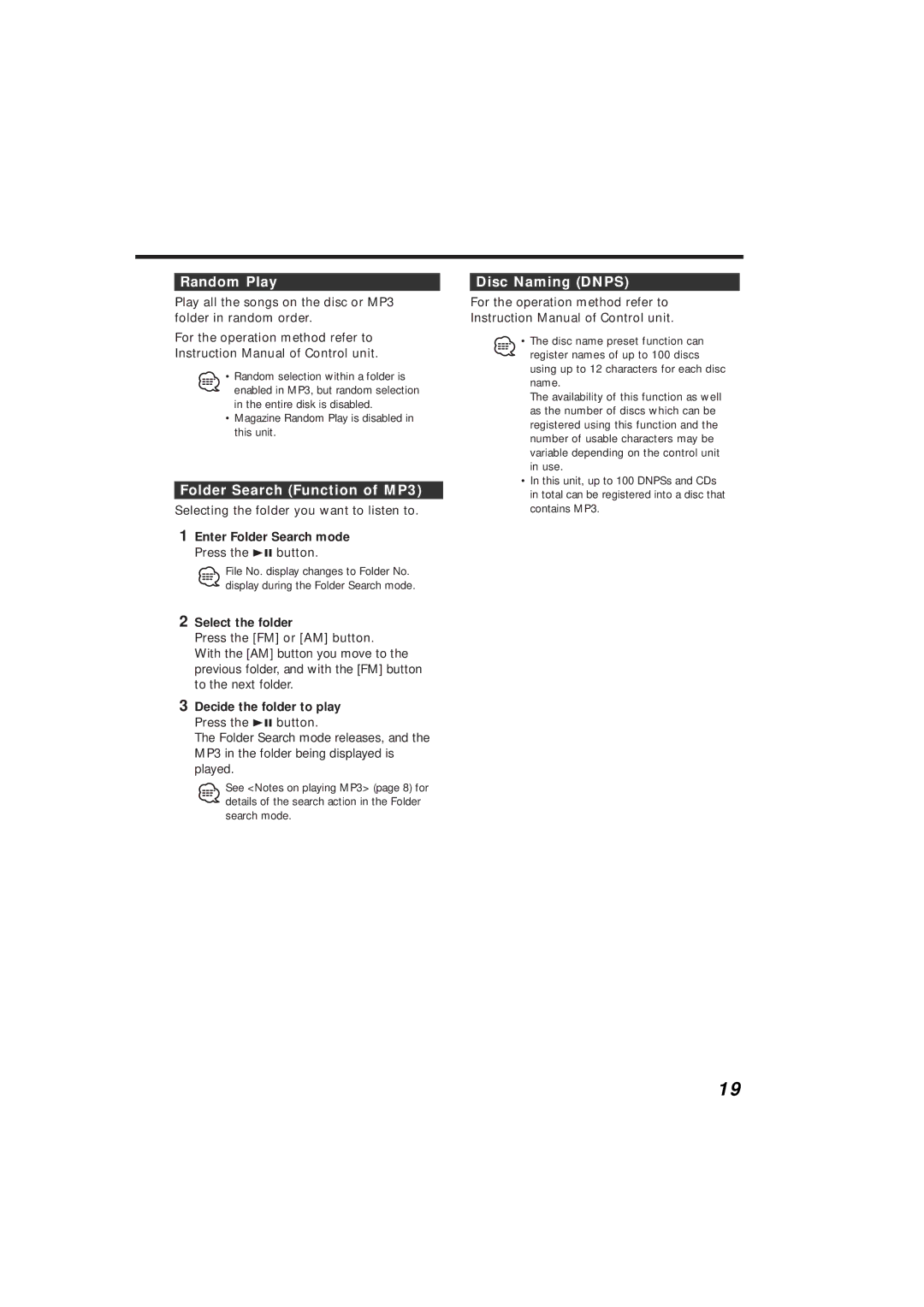 Kenwood KDC-C719MP instruction manual Random Play, Folder Search Function of MP3, Disc Naming Dnps 