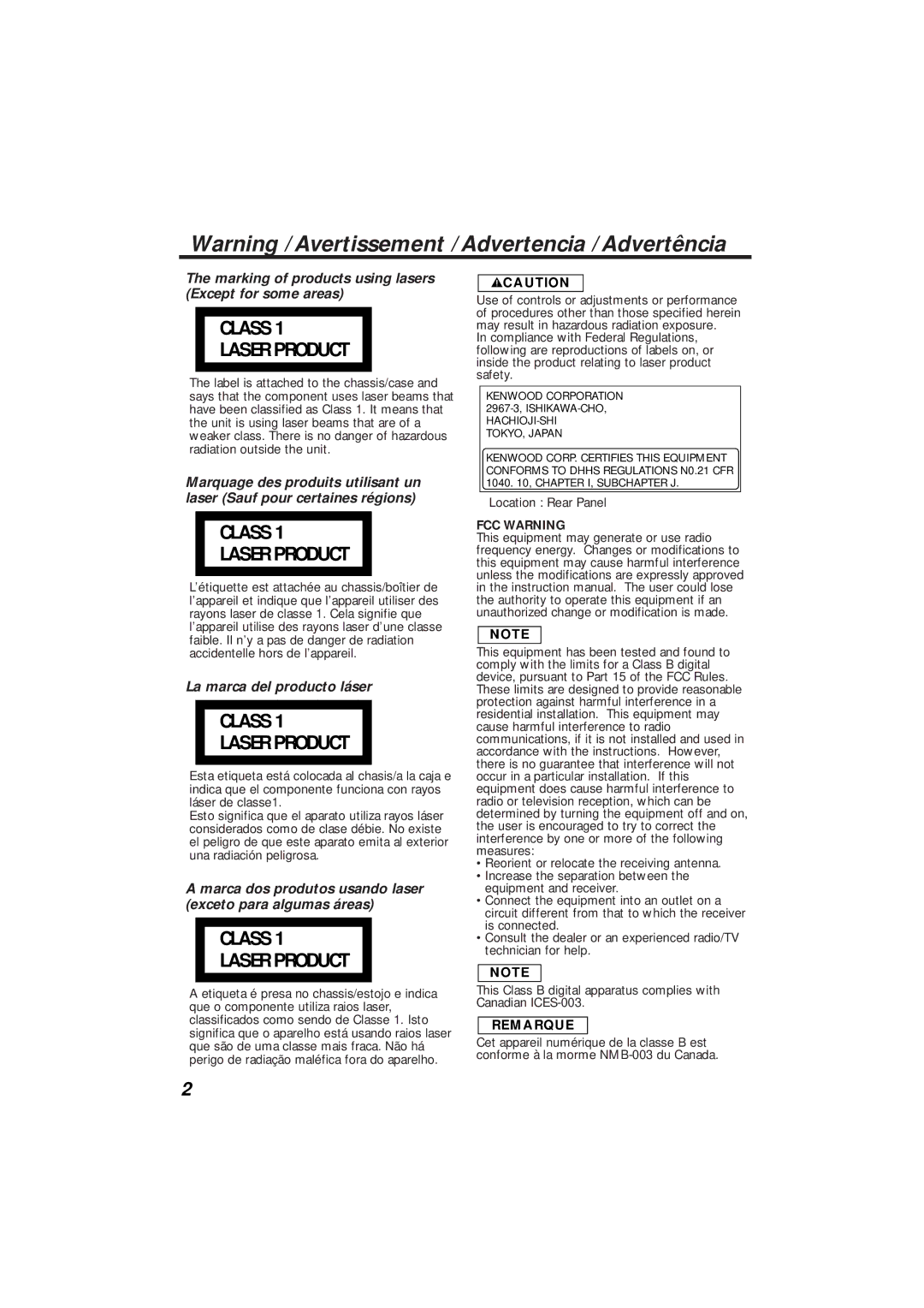 Kenwood KDC-C719MP instruction manual Class Laser Product 