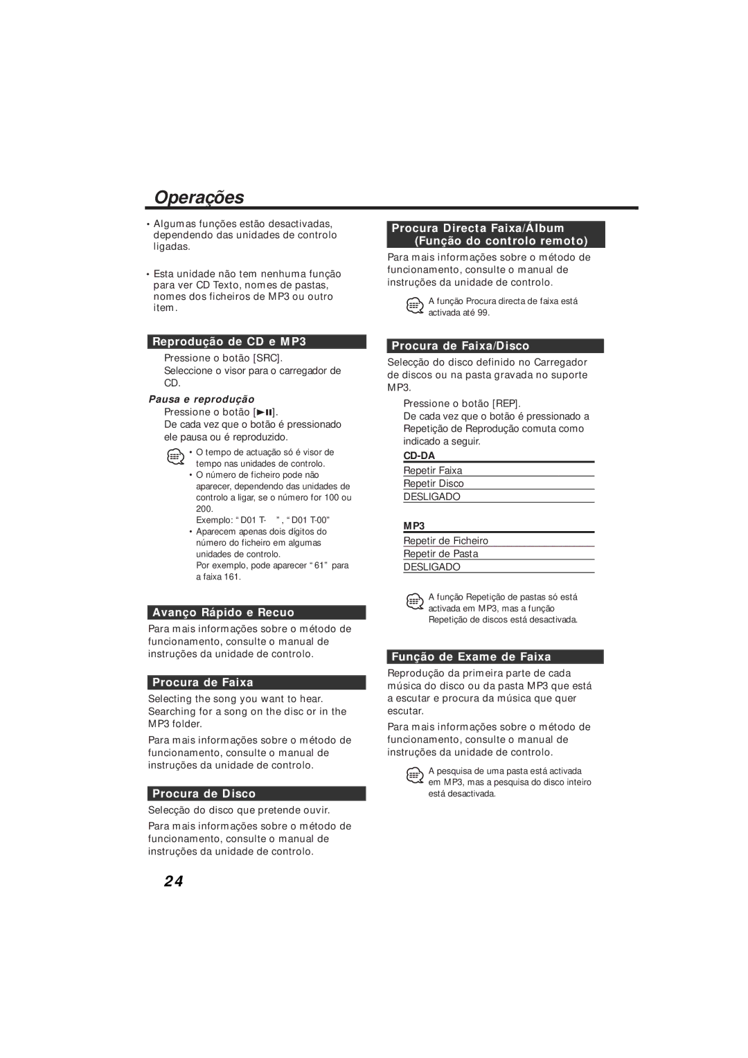 Kenwood KDC-C719MP instruction manual Operações 