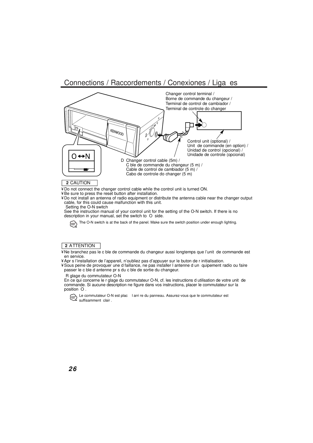 Kenwood KDC-C719MP instruction manual Connections / Raccordements / Conexiones / Ligações, Setting the O-N switch 