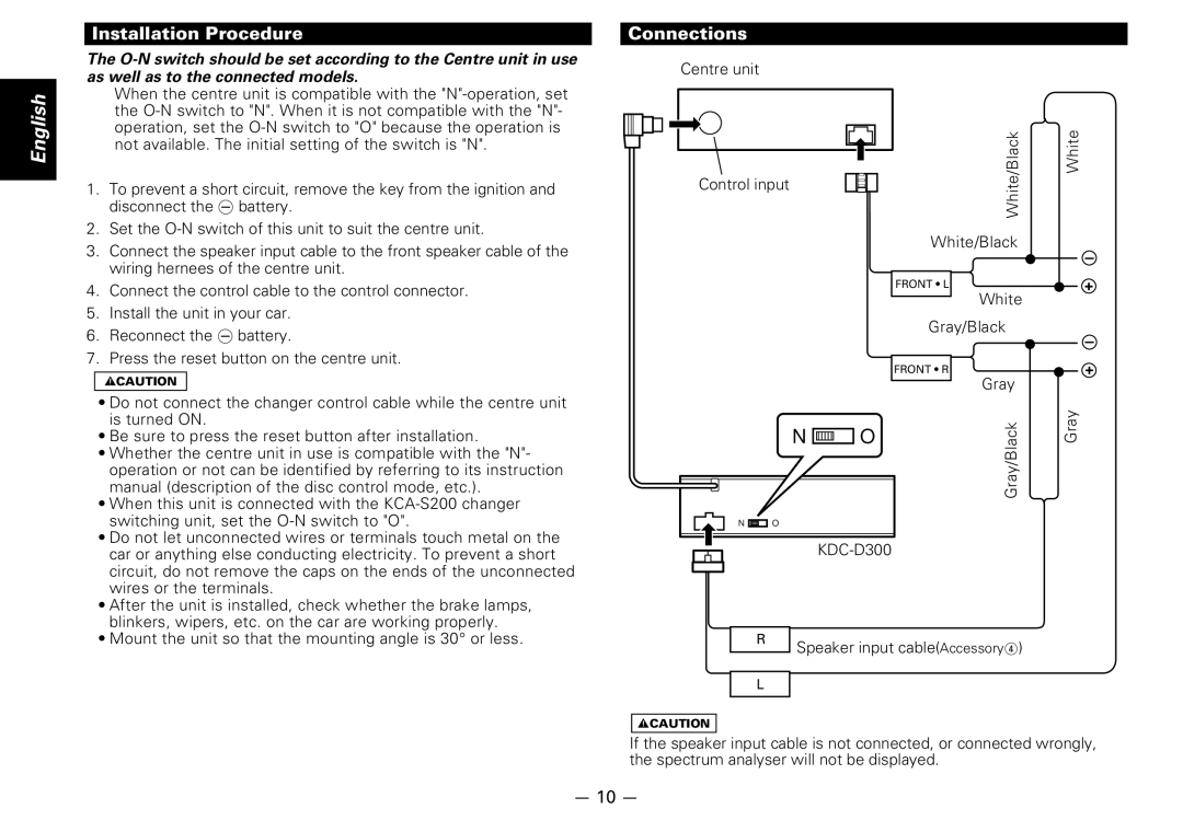 Kenwood KDC-D300 instruction manual Installation Procedure Connections 