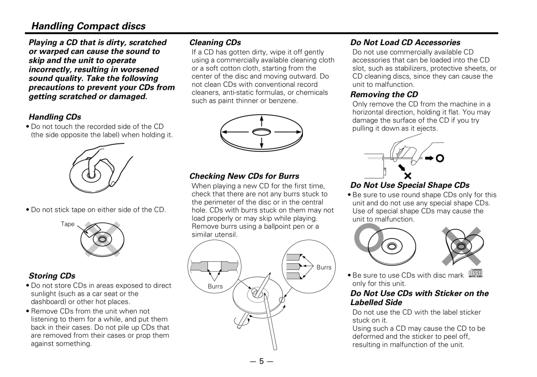 Kenwood KDC-D300 instruction manual Handling Compact discs 