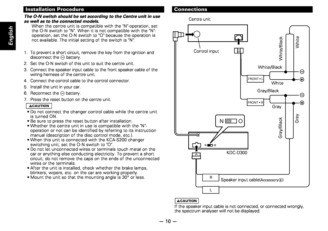 Kenwood KDC-D300 instruction manual Installation Procedure, Connections, English, + - + 