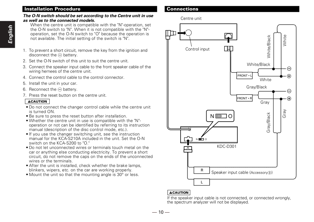 Kenwood KDC-D301 instruction manual Installation Procedure Connections 