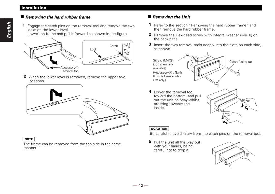 Kenwood KDC-D301 instruction manual Removing the hard rubber frame, Removing the Unit 