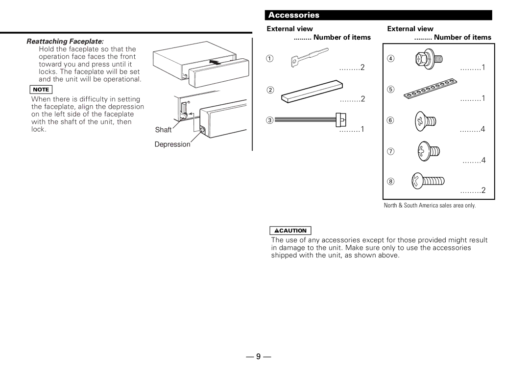 Kenwood KDC-D301 instruction manual Accessories, External view Number of items 