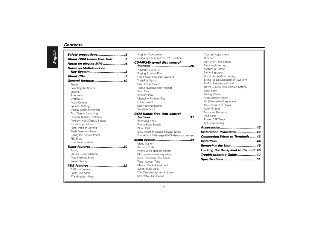 Kenwood KDC-M7024, KDC-7024 instruction manual Contents 