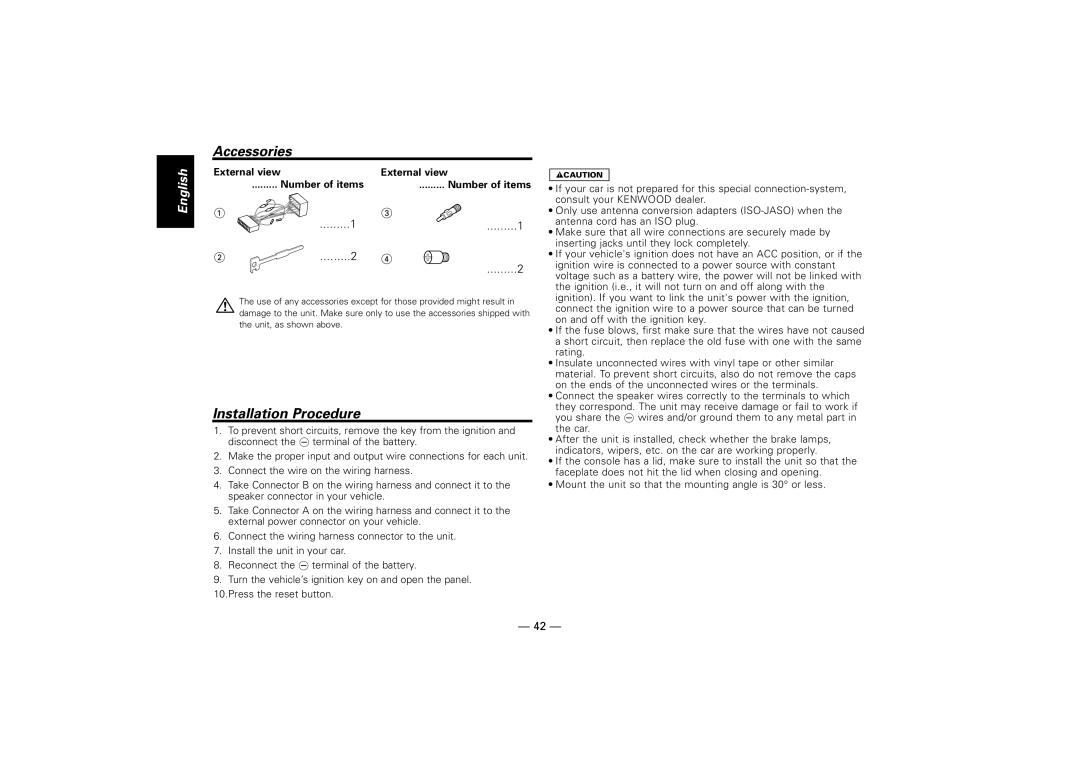 Kenwood KDC-M7024, KDC-7024 instruction manual Accessories, Installation Procedure, External view 