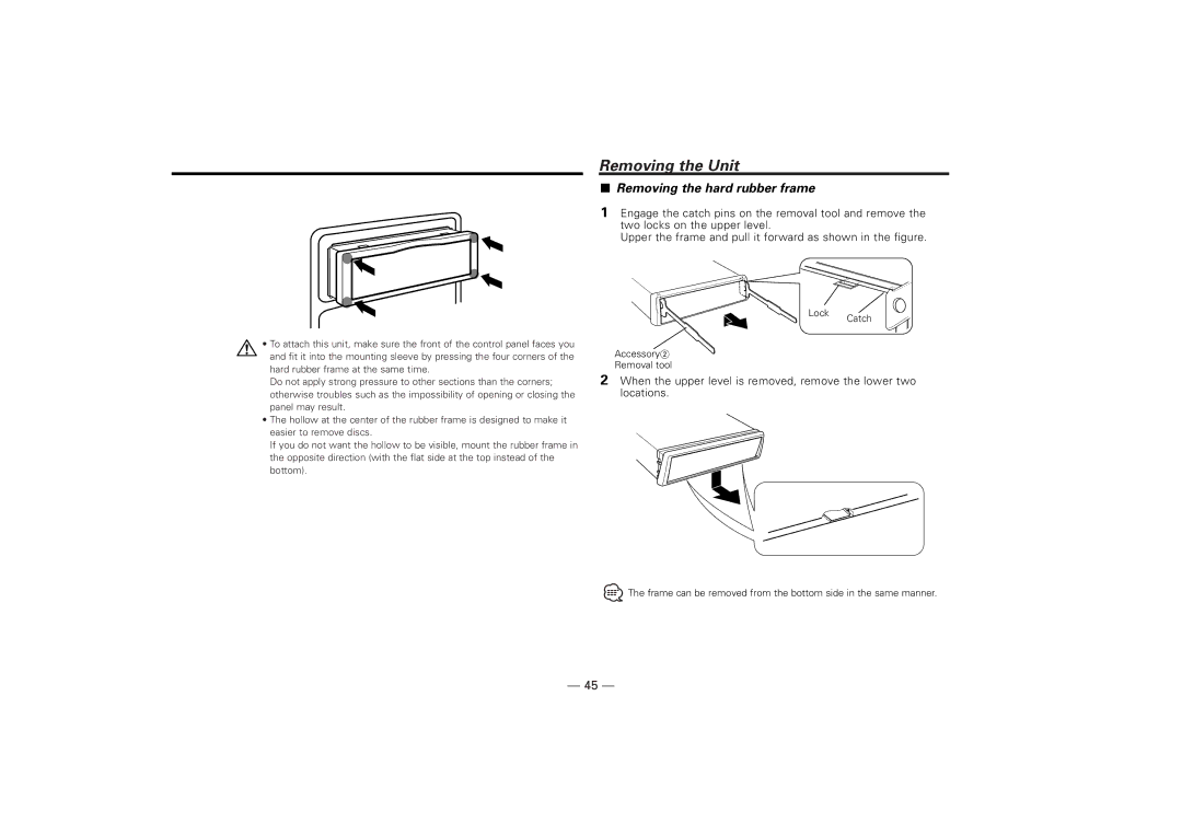 Kenwood KDC-7024, KDC-M7024 instruction manual Removing the Unit, Removing the hard rubber frame 