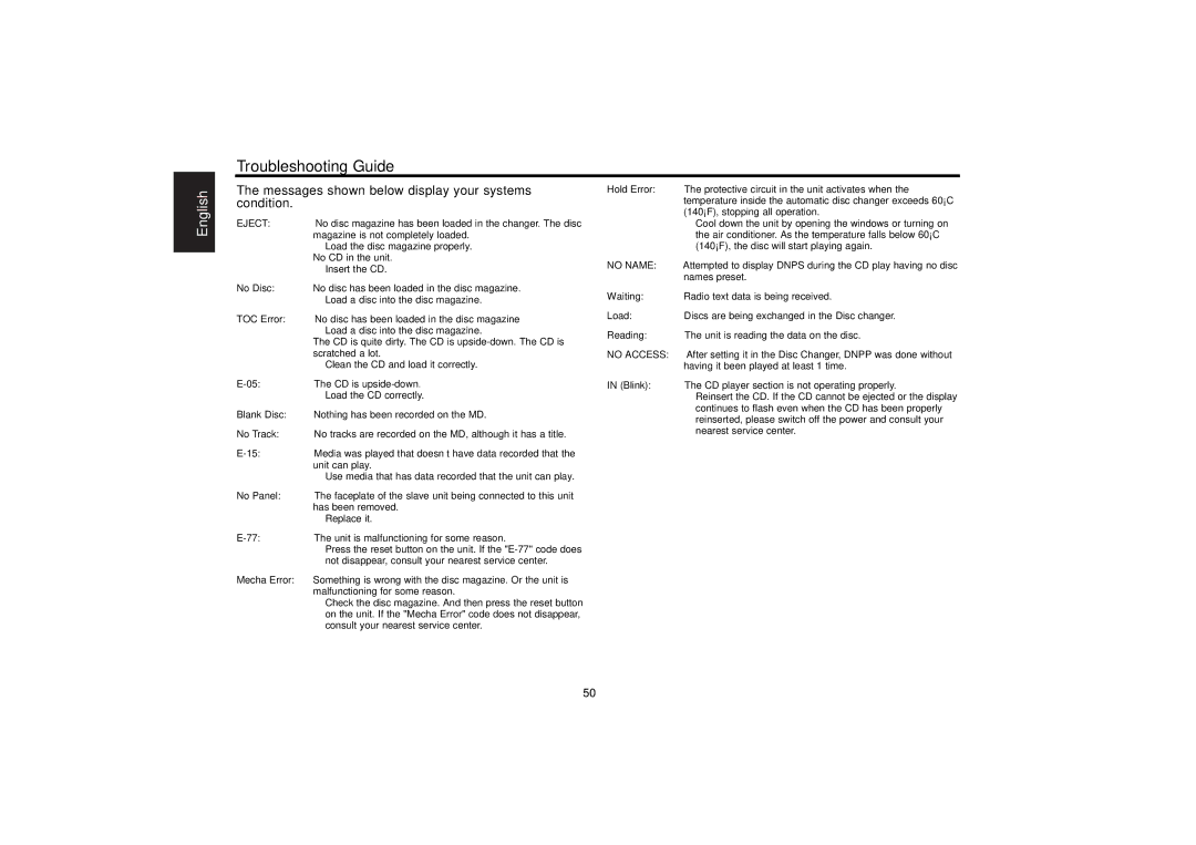 Kenwood KDC-M7024, KDC-7024 instruction manual Messages shown below display your systems condition 