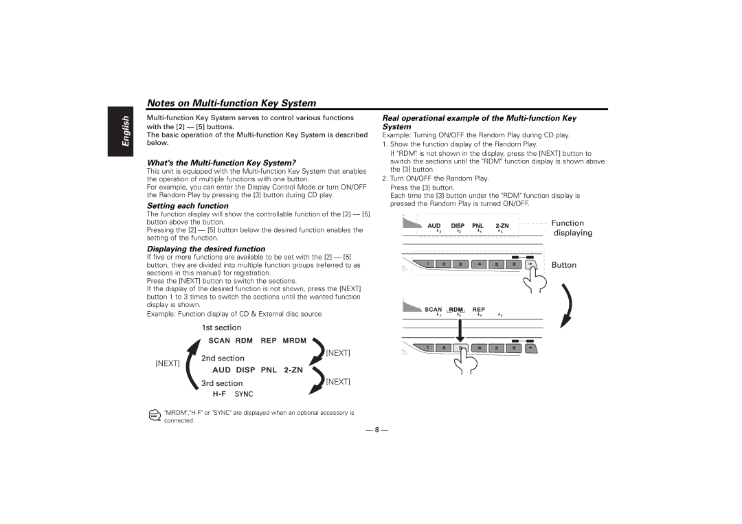 Kenwood KDC-M7024, KDC-7024 Whats the Multi-function Key System?, Setting each function, Displaying the desired function 