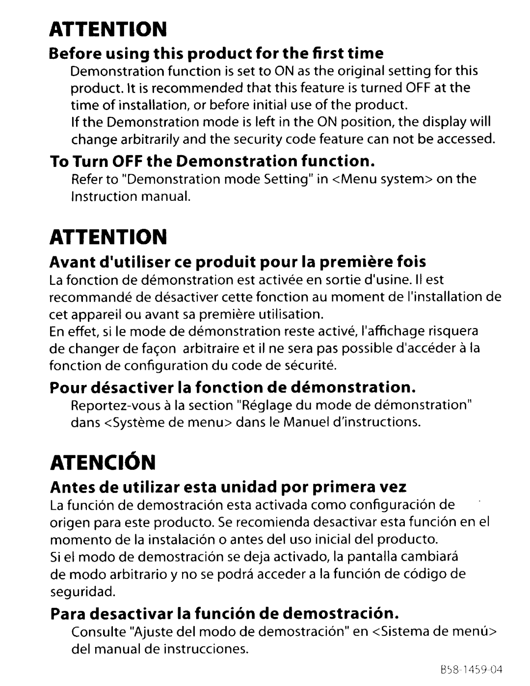 Kenwood KDC-MP408U, KDC-MP438U, KDC-MP338 instruction manual Atencion 