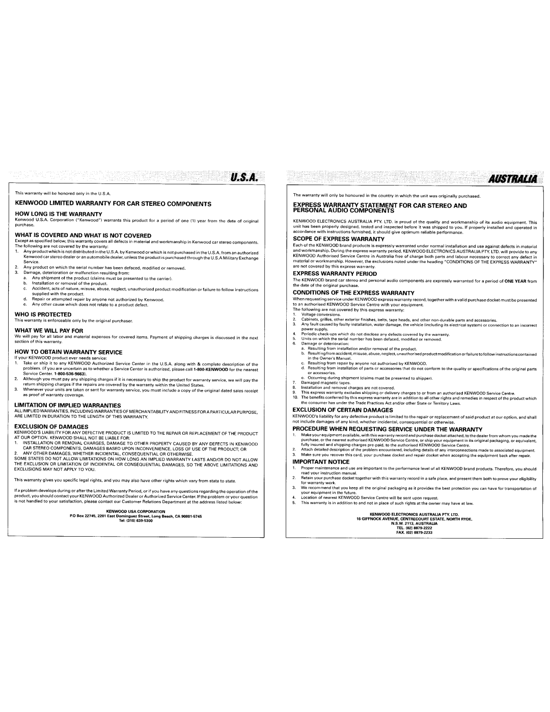 Kenwood KDC-MP338, KDC-MP438U, KDC-MP408U instruction manual Austraua 