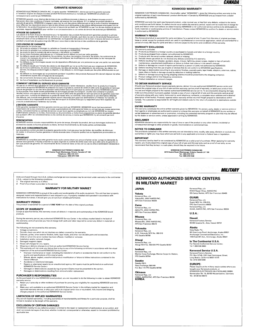 Kenwood KDC-MP408U, KDC-MP438U, KDC-MP338 instruction manual Canada 