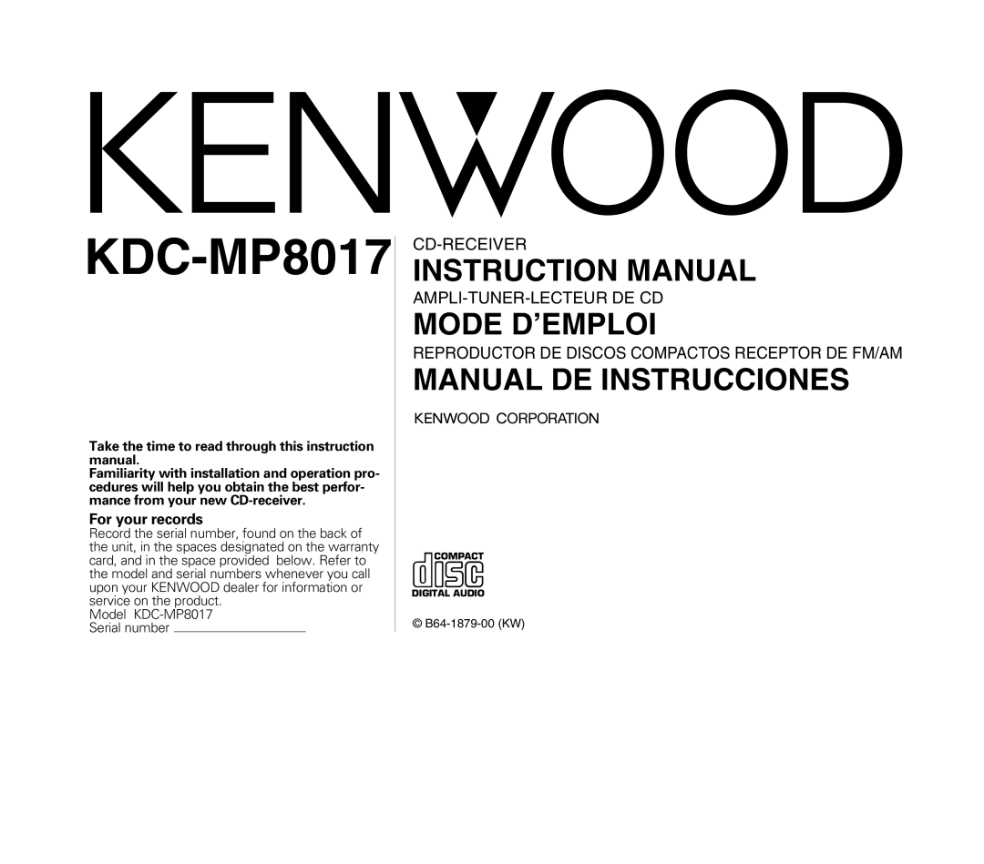 Kenwood KDC-MP8017 instruction manual 