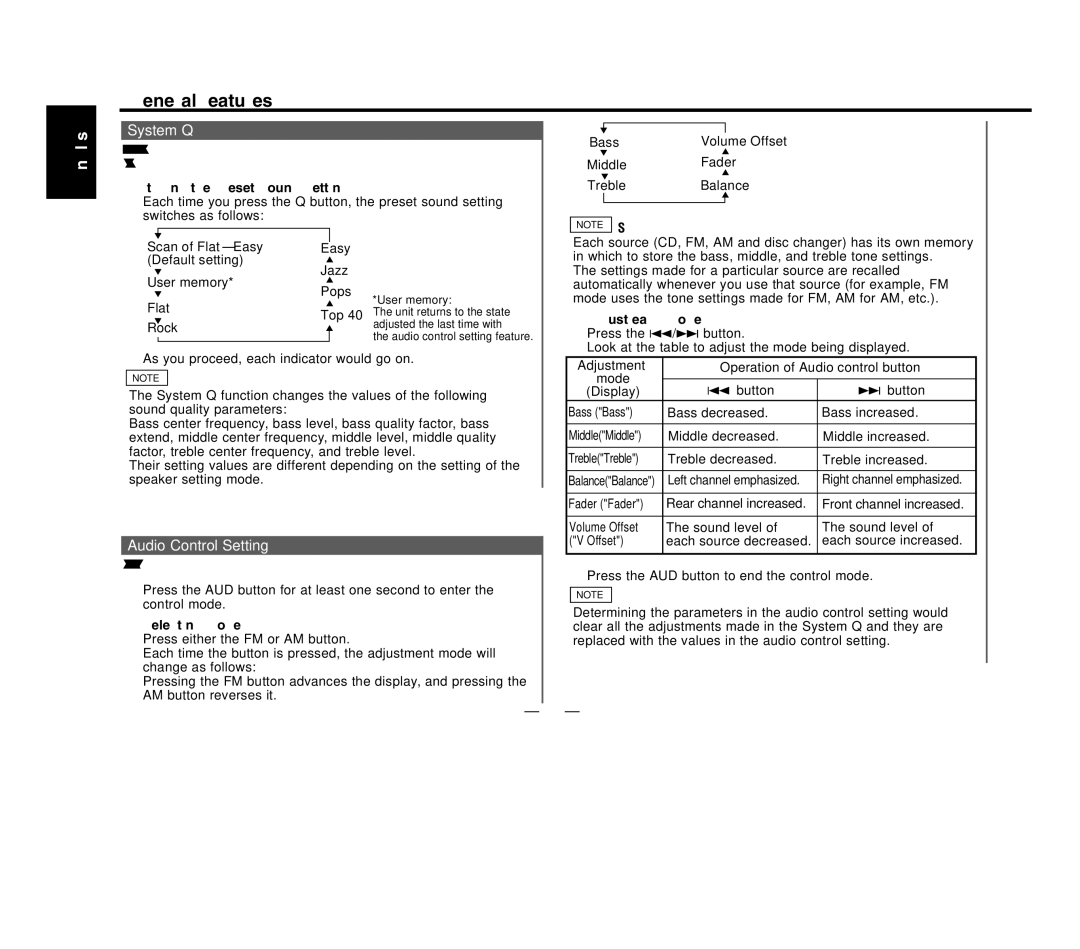 Kenwood KDC-MP8017 System Q, Audio Control Setting, Switching the Preset Sound Setting, Adjust each mode, Selecting mode 