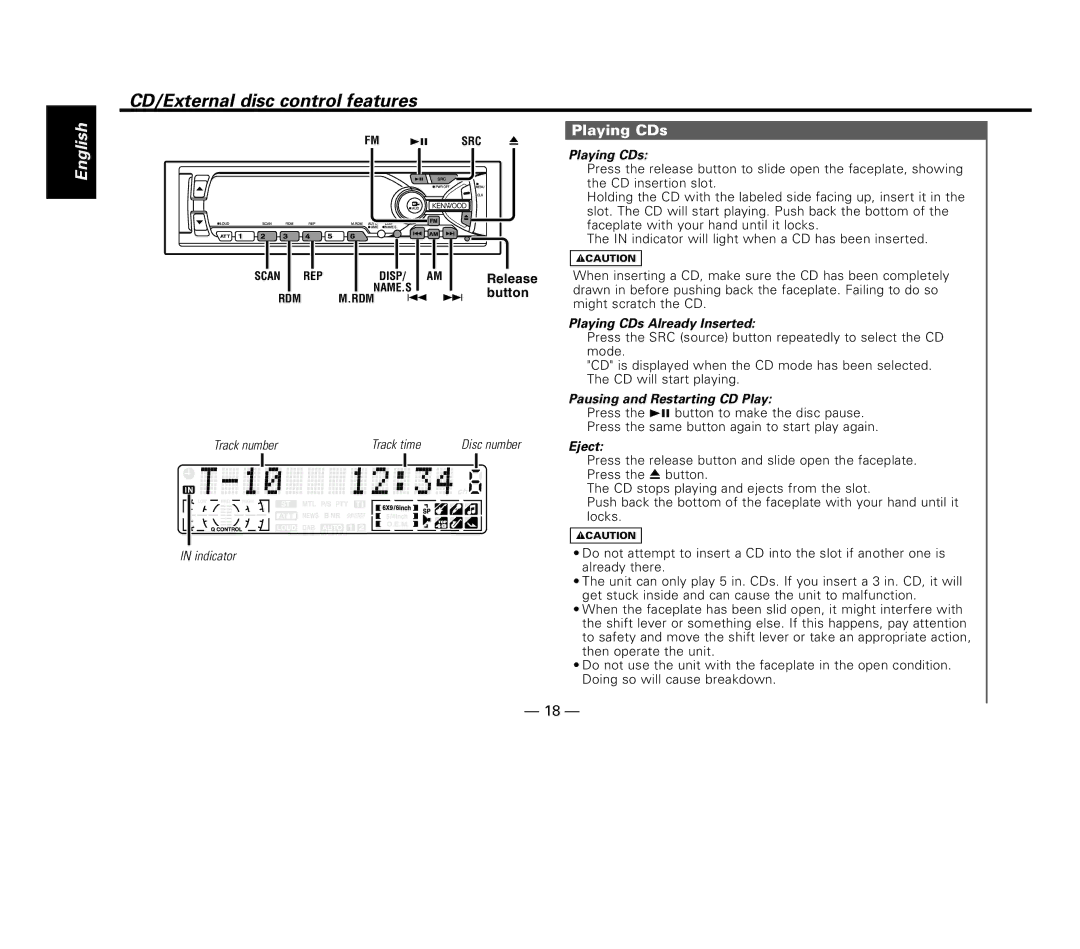 Kenwood KDC-MP8017 instruction manual CD/External disc control features, Playing CDs 