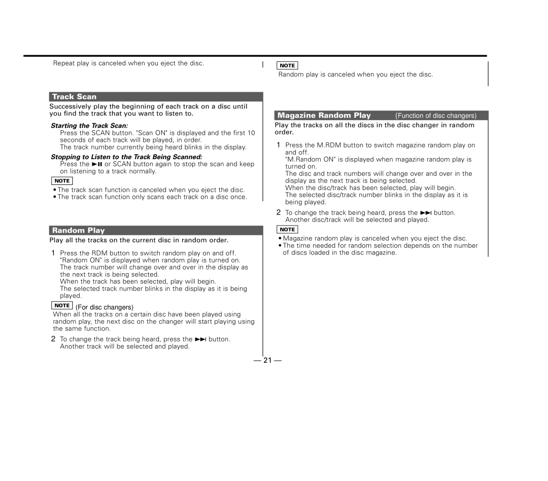 Kenwood KDC-MP8017 Random Play, Starting the Track Scan, Stopping to Listen to the Track Being Scanned 