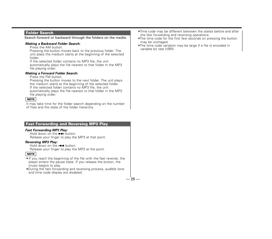 Kenwood KDC-MP8017 instruction manual Folder Search, Fast Forwarding and Reversing MP3 Play 