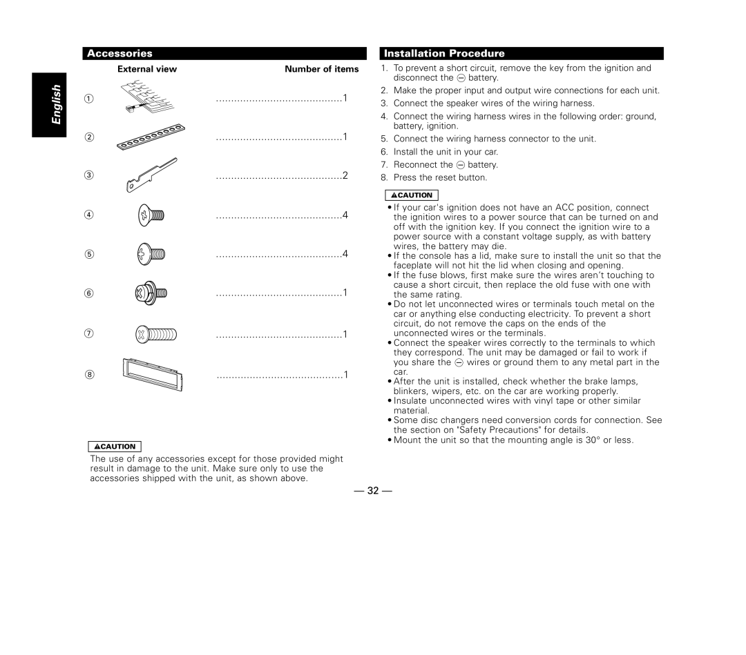 Kenwood KDC-MP8017 instruction manual Accessories, Installation Procedure 