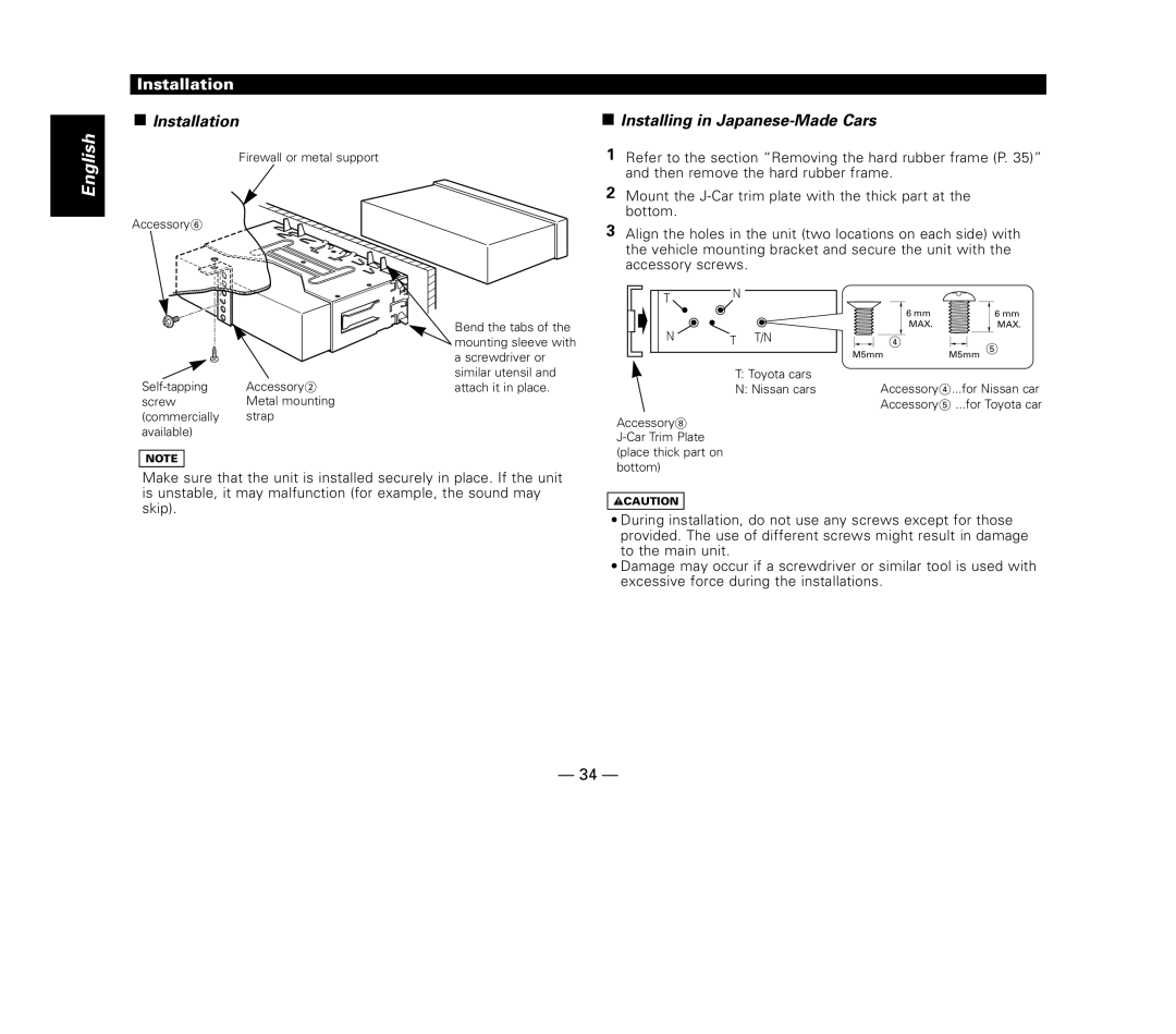 Kenwood KDC-MP8017 instruction manual Installation, Installing in Japanese-Made Cars 