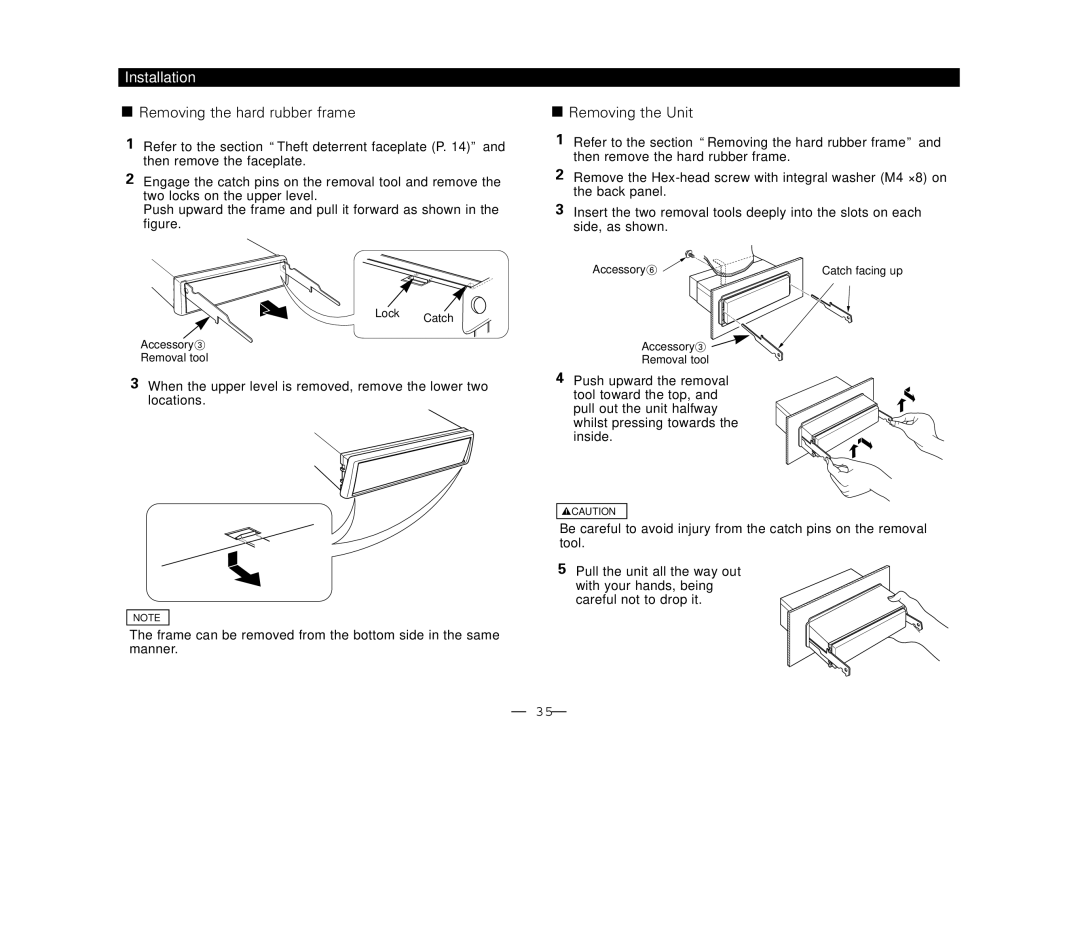 Kenwood KDC-MP8017 instruction manual Removing the hard rubber frame, Removing the Unit 