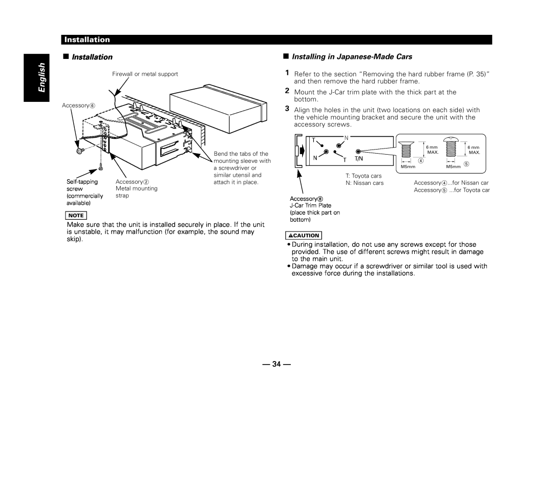 Kenwood KDC-MP8017 instruction manual Installation, English, Installing in Japanese-MadeCars 