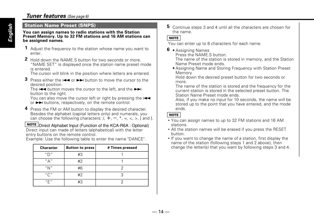 Kenwood KDC-PS909 instruction manual Station Name Preset Snps, You can assign names to radio stations with the Station 