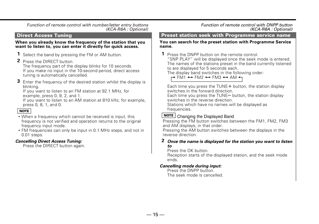 Kenwood KDC-PS909 instruction manual Preset station seek with Programme service name, Cancelling Direct Access Tuning 