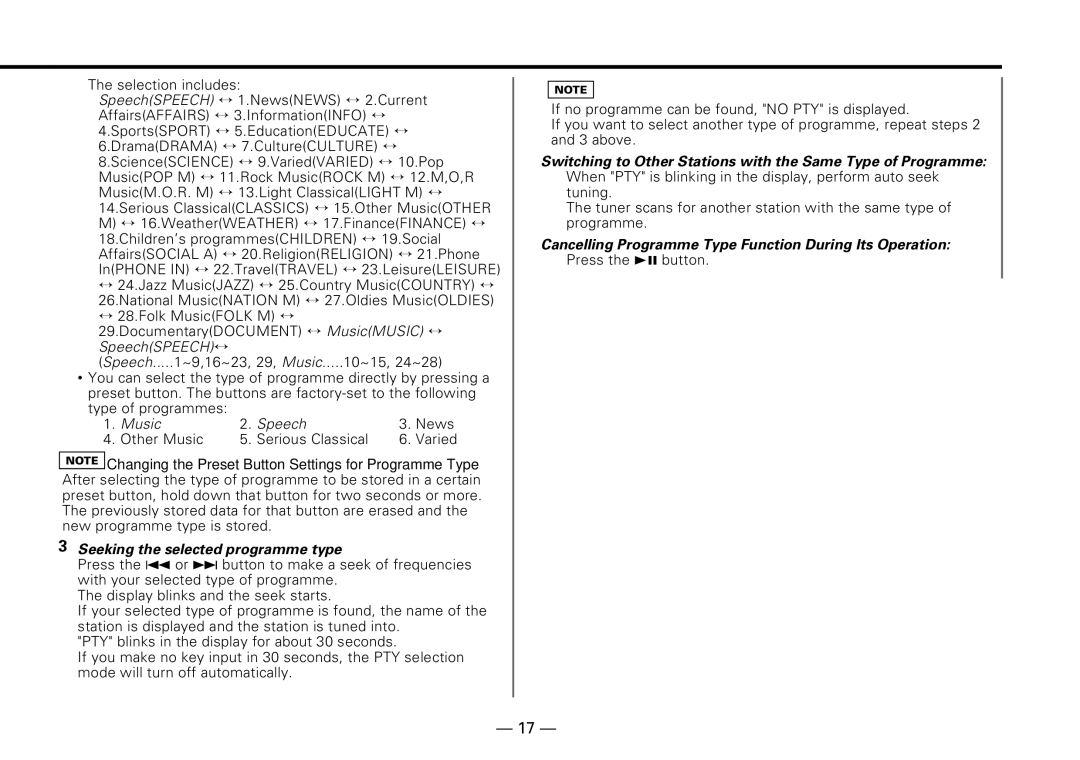 Kenwood KDC-PS909 Seeking the selected programme type, Switching to Other Stations with the Same Type of Programme 