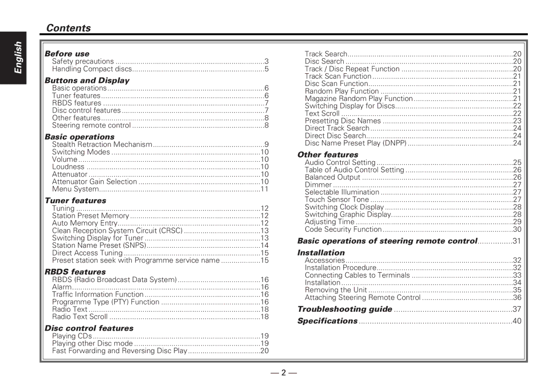 Kenwood KDC-PS909 instruction manual Contents 