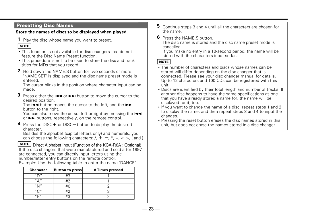 Kenwood KDC-PS909 instruction manual Presetting Disc Names, Store the names of discs to be displayed when played 