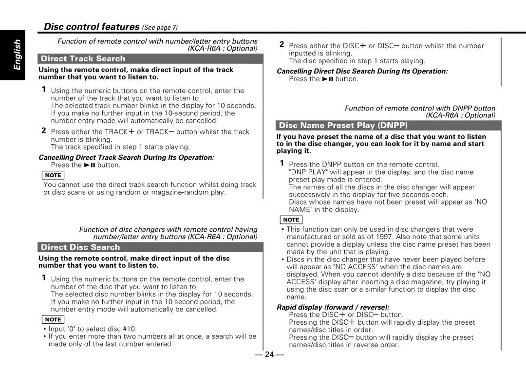 Kenwood KDC-PS909 instruction manual Direct Track Search, Disc Name Preset Play Dnpp, Direct Disc Search 