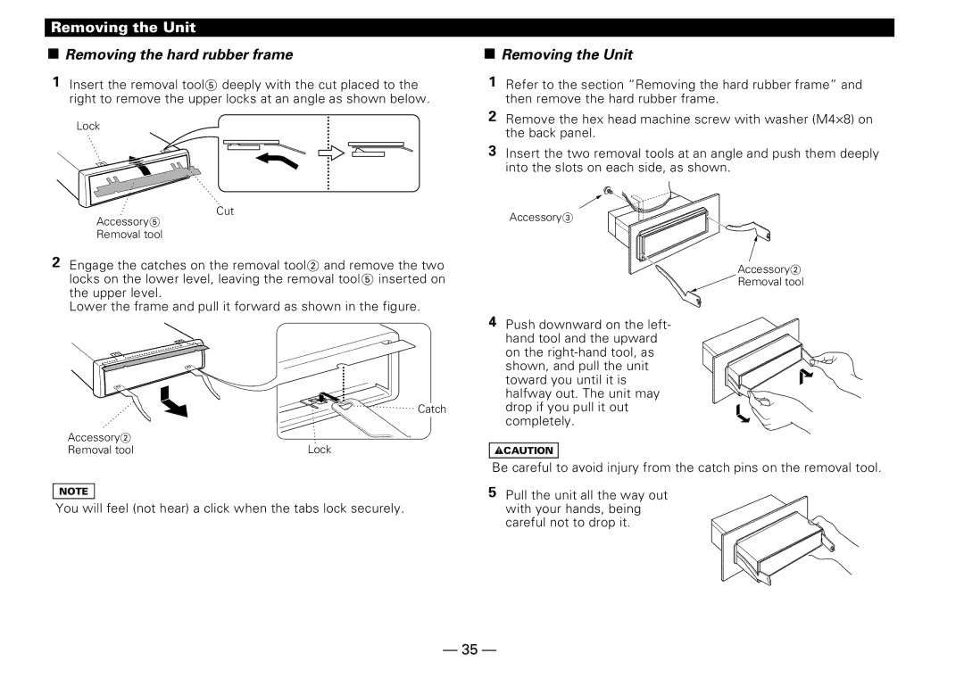 Kenwood KDC-PS909 instruction manual Removing the Unit, Removing the hard rubber frame 