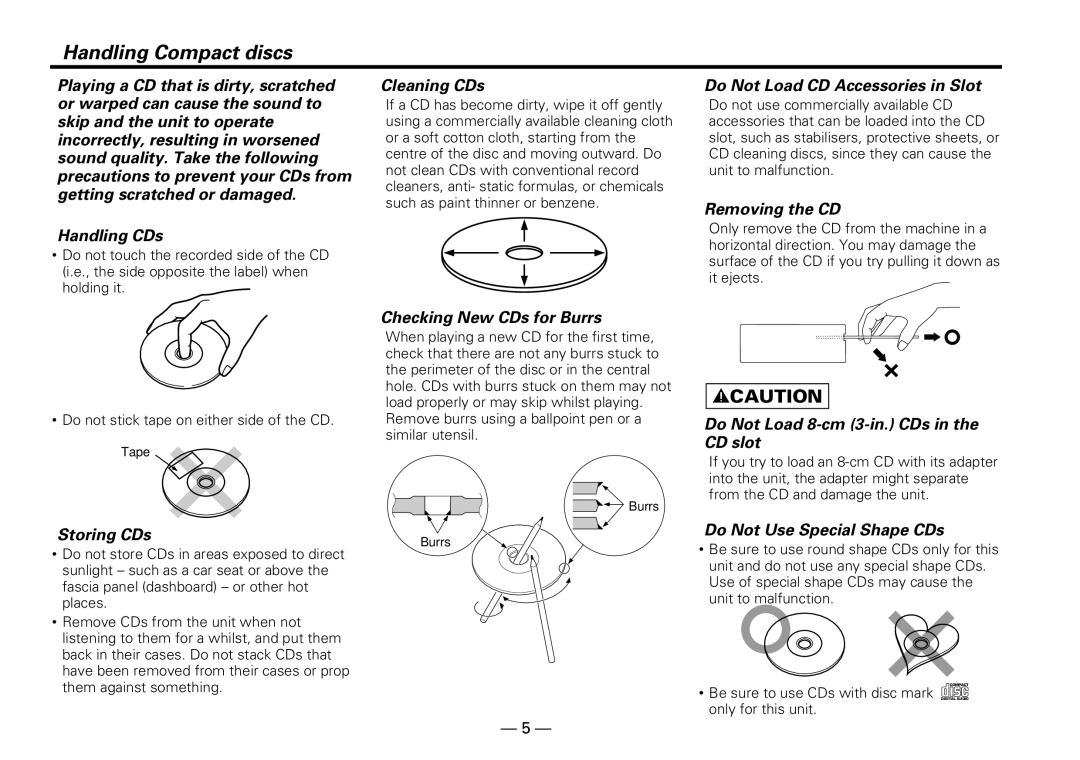 Kenwood KDC-PS909 instruction manual Handling Compact discs 