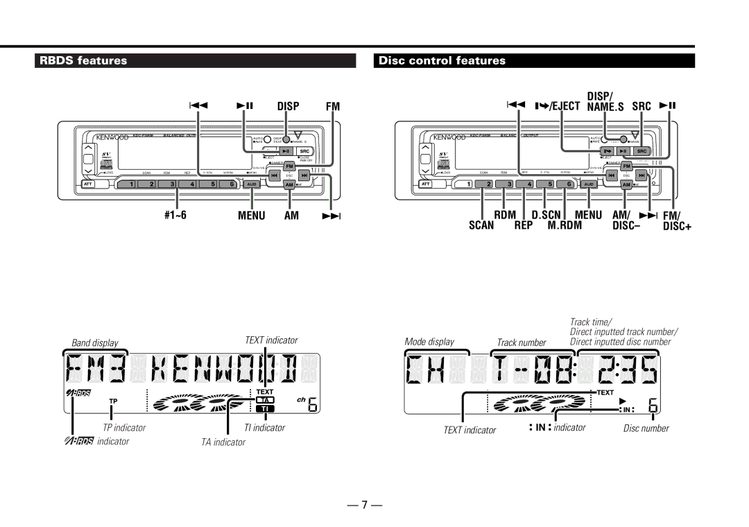 Kenwood KDC-PS909 instruction manual Rbds features Disc control features, Disp 