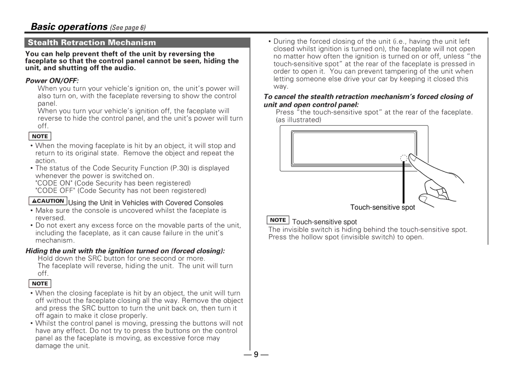 Kenwood KDC-PS909 instruction manual Basic operations See, Stealth Retraction Mechanism 