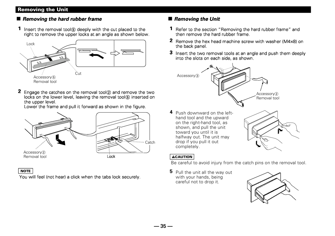 Kenwood KDC-PS909 instruction manual Removing the Unit, Removing the hard rubber frame 
