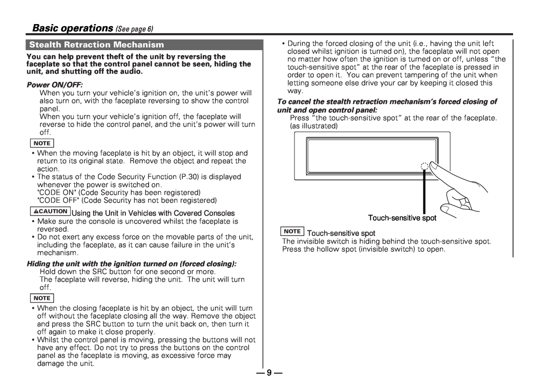 Kenwood KDC-PS909 instruction manual Basic operations See page, Stealth Retraction Mechanism 
