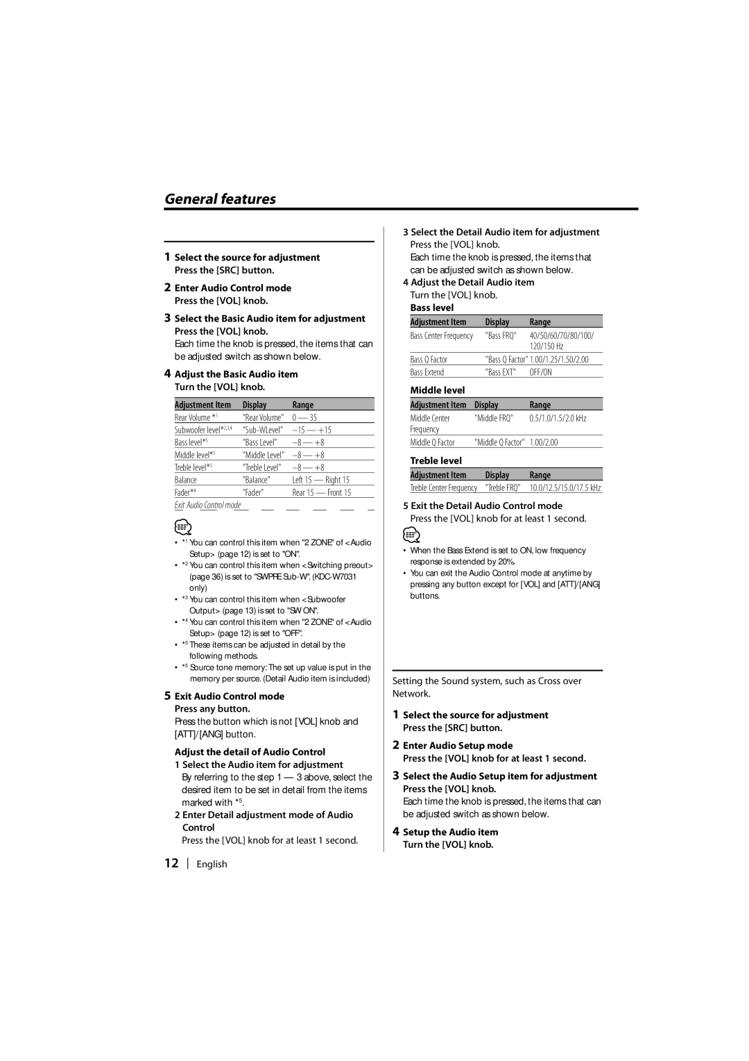 Kenwood KDC-W7531, KDC-W7031, KDC-W8531 instruction manual Audio Control, Audio Setup 