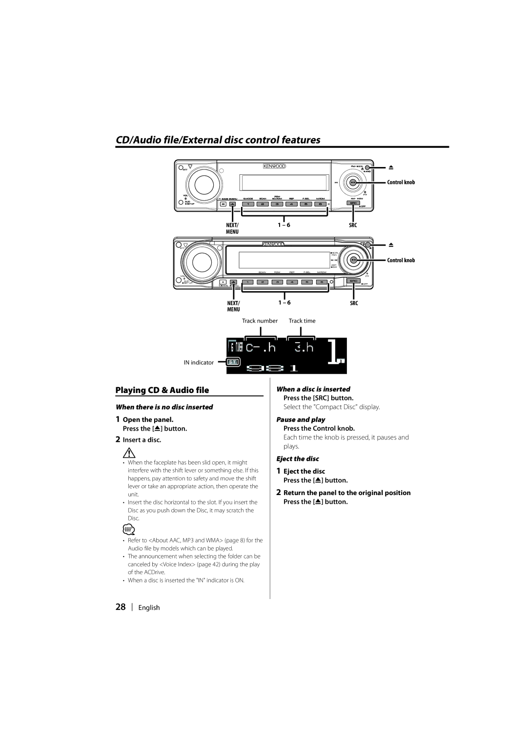 Kenwood KDC-W7031, KDC-W7531, KDC-W8531 CD/Audio file/External disc control features, Playing CD & Audio file 