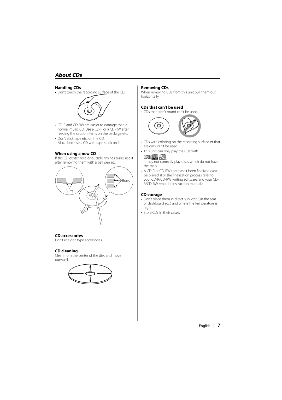 Kenwood KDC-W7031, KDC-W7531, KDC-W8531 instruction manual About CDs 