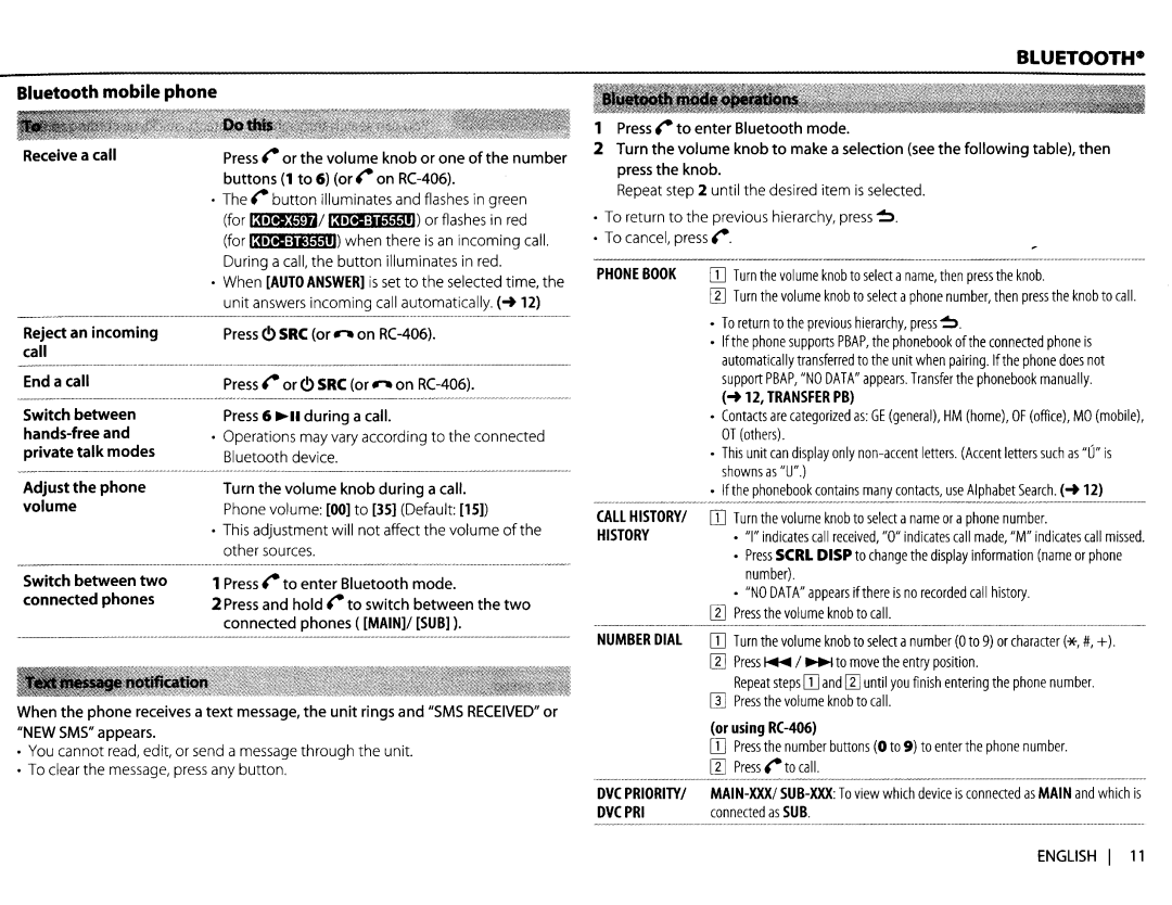 Kenwood KDC-X597 instruction manual Bluetooth mobile phone 