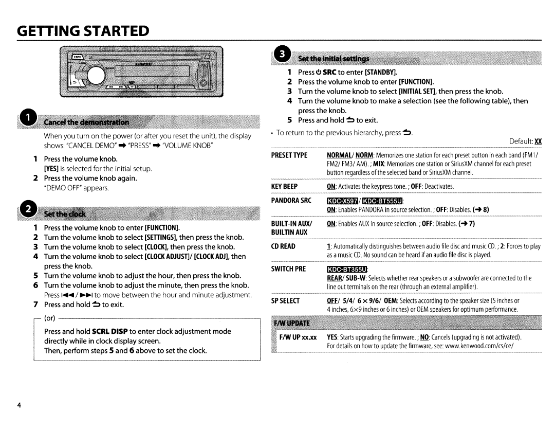 Kenwood KDC-X597 YES is selected for the initial setup, To return to the previous hierarchy, press~ Default 