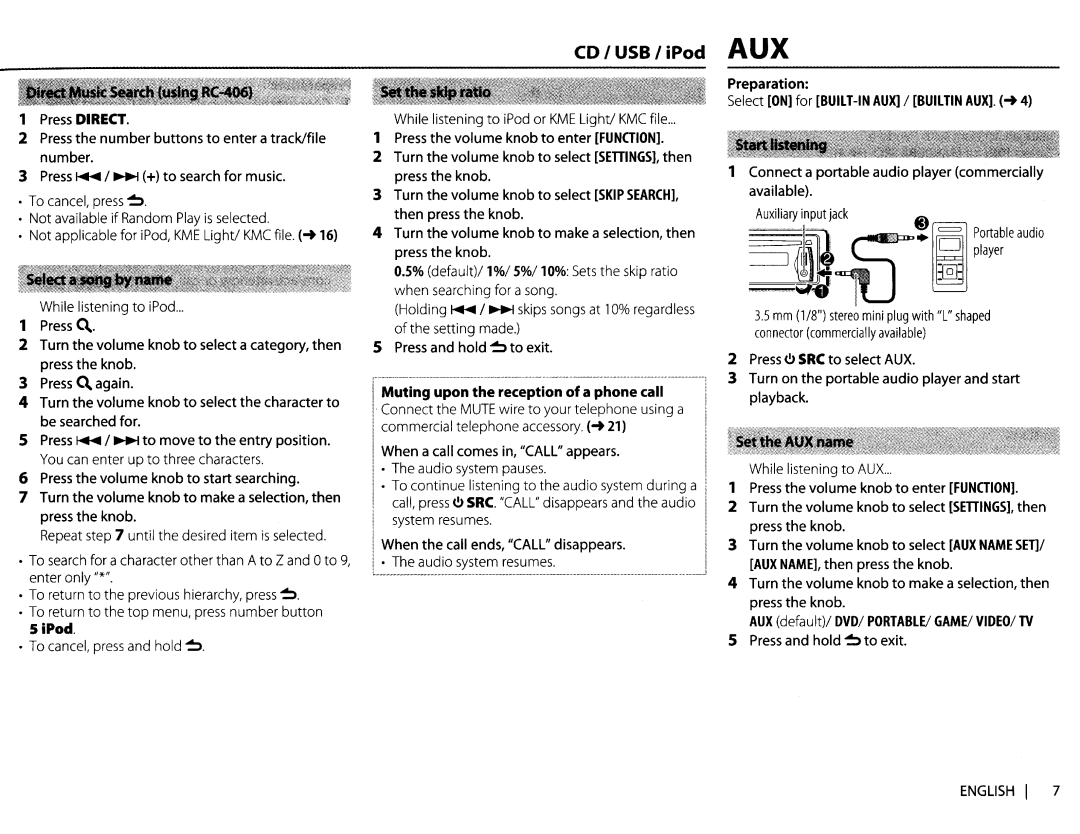 Kenwood KDC-X597 instruction manual Preparation, Connect a portable audio player commercially available 