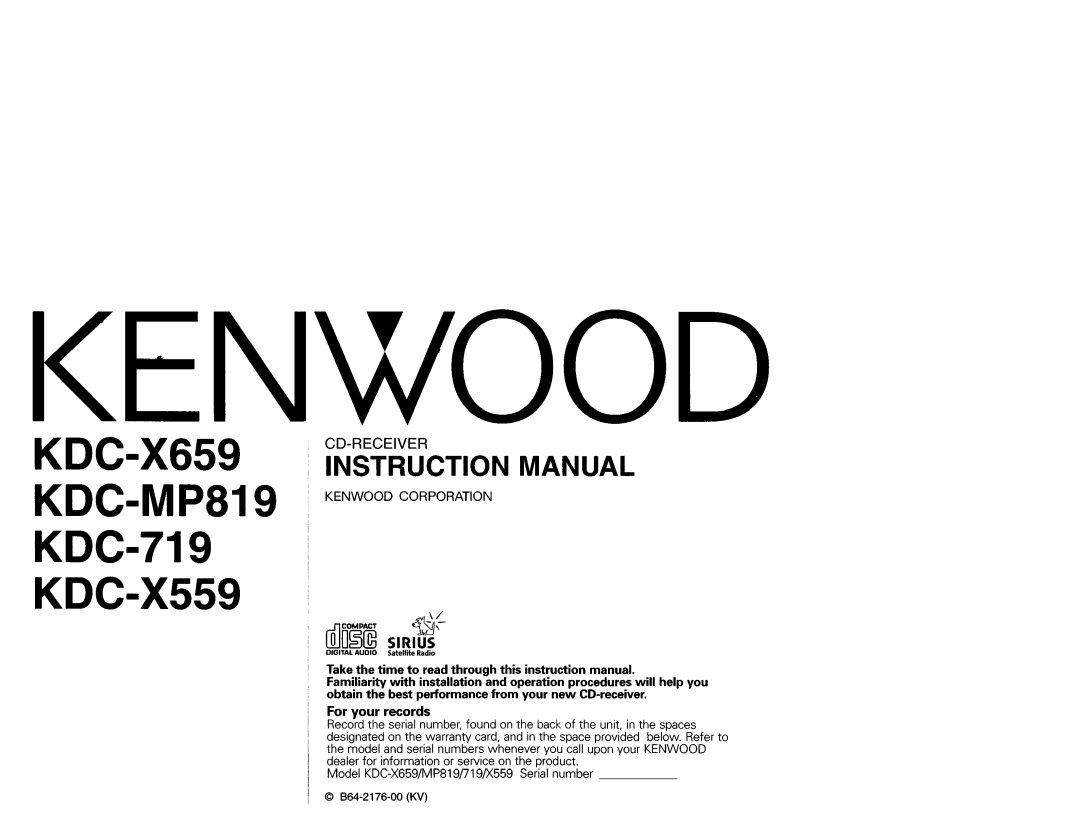 Kenwood KDC-X559, KDC-X659, KDC-719, KDC-MP819 instruction manual Kenwood 