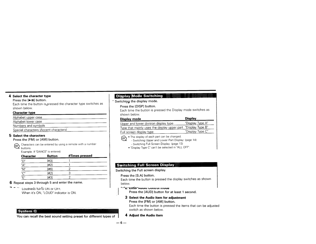 Kenwood KDC-X559, KDC-X659, KDC-719, KDC-MP819 instruction manual Character Button 