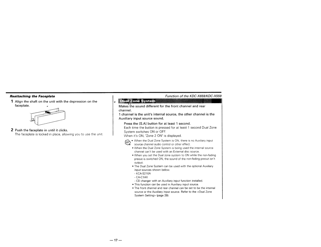 Kenwood KDC-X559, KDC-X659, KDC-719, KDC-MP819 instruction manual Reattachinn Facealate Function 