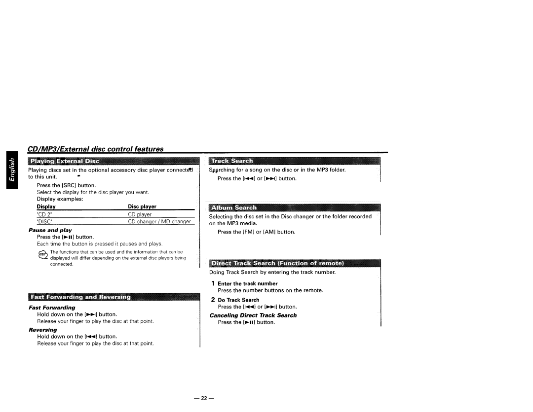 Kenwood KDC-719, KDC-X659, KDC-X559, KDC-MP819 instruction manual CD/MP3/External disc control features, Disc 